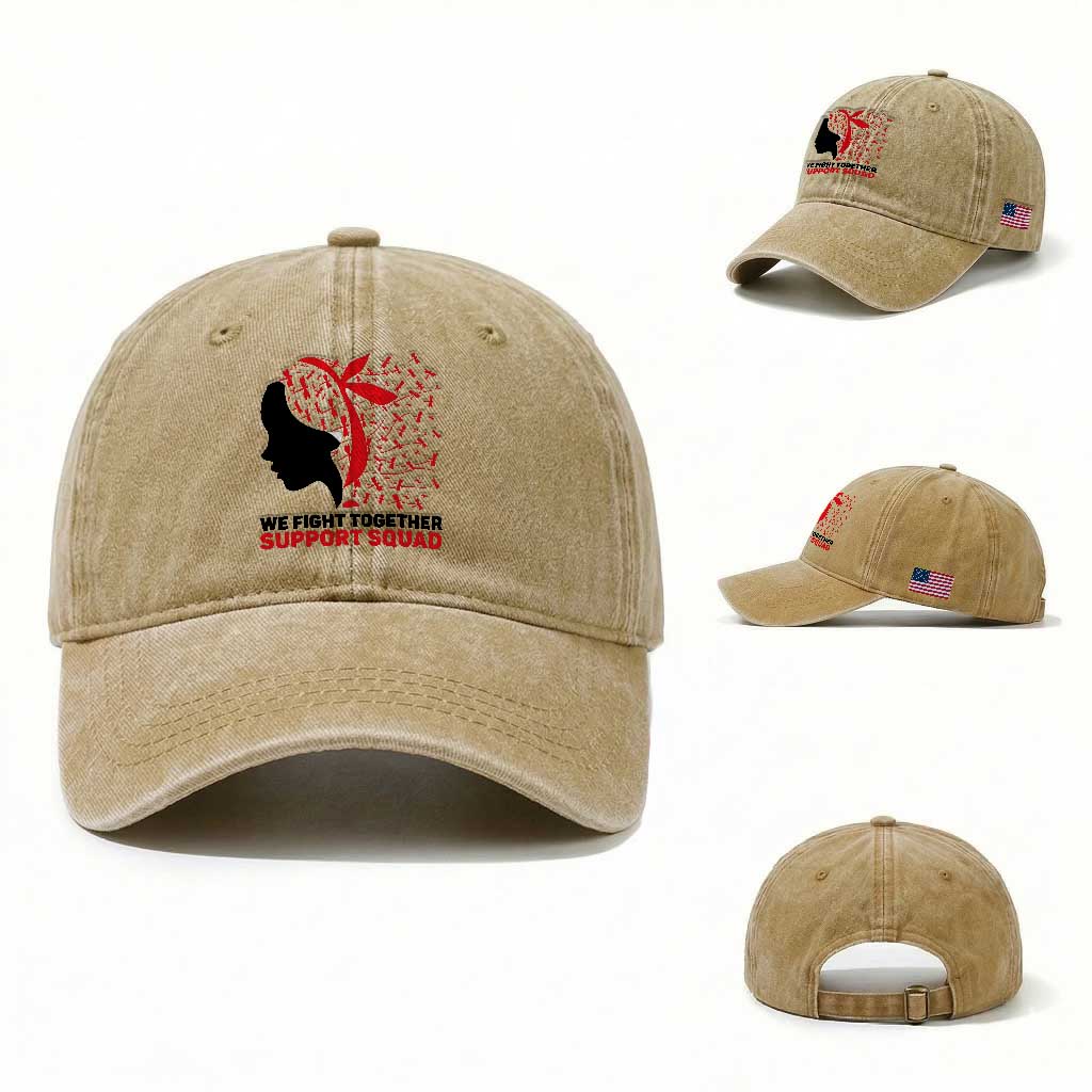 We Fight Together Support Squad Washed Cotton Baseball Cap HIV Awareness Dragonfly Gift TS12 Washed Cap Universal Fit Khaki Print Your Wear