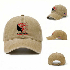 We Fight Together Support Squad Washed Cotton Baseball Cap HIV Awareness Dragonfly Gift TS12 Washed Cap Universal Fit Khaki Print Your Wear