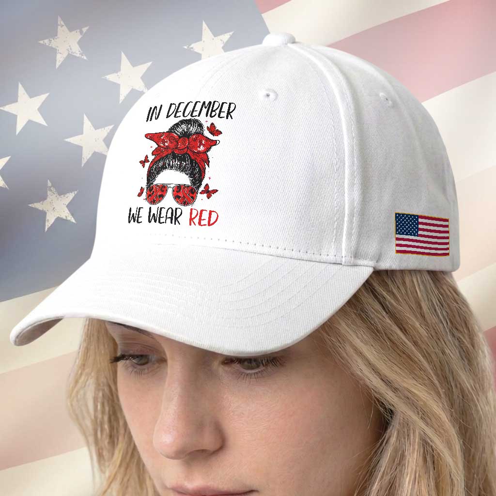 In December We Wear Red Baseball Cap HIV Awareness Empowered Woman Gift TS12 Print Your Wear