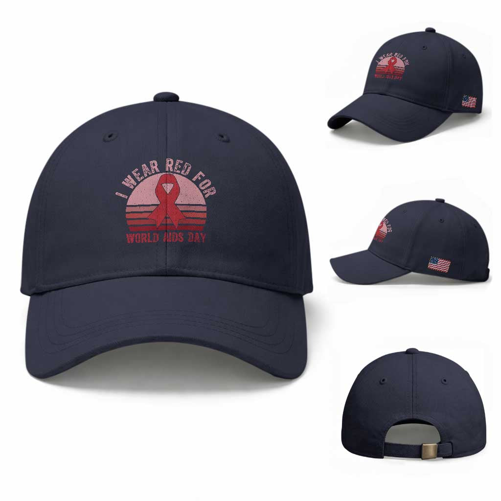 I Wear Red For World Aids Day Baseball Cap HIV Awareness Gift TS12 Baseball Cap Universal Fit Navy Print Your Wear