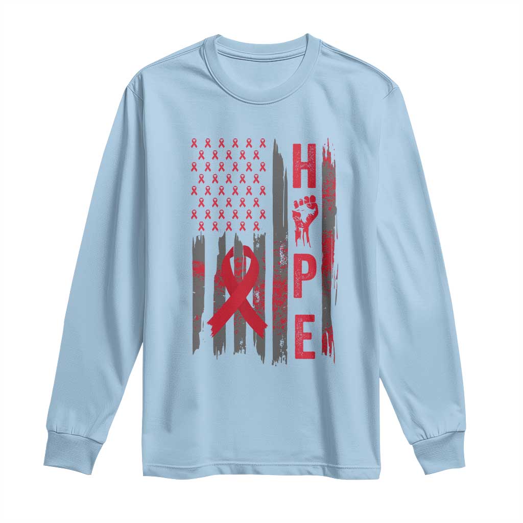American Flag Hope HIV Awareness Long Sleeve Shirt World AIDS Day Gift TS12 Light Blue Print Your Wear