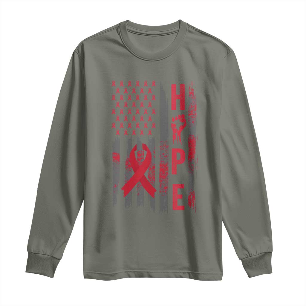 American Flag Hope HIV Awareness Long Sleeve Shirt World AIDS Day Gift TS12 Military Green Print Your Wear