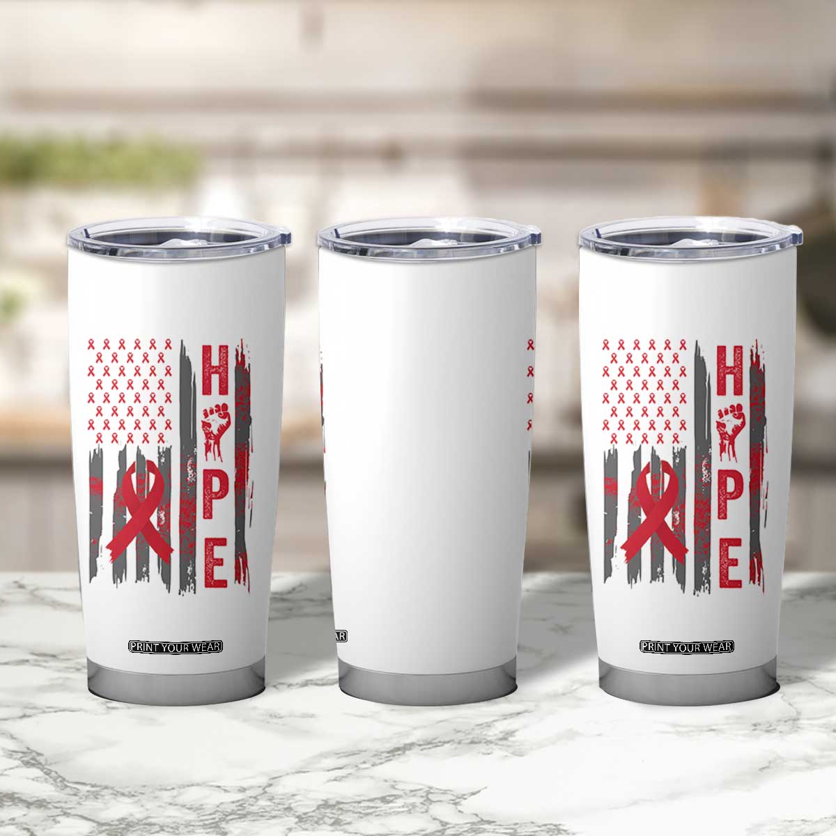 American Flag Hope HIV Awareness Tumbler Cup World AIDS Day Gift TS12 Print Your Wear