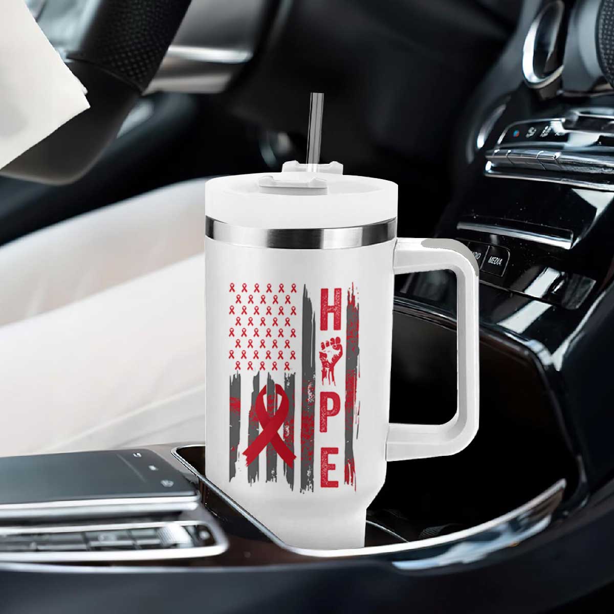 American Flag Hope HIV Awareness Tumbler With Handle World AIDS Day Gift TS12 Print Your Wear