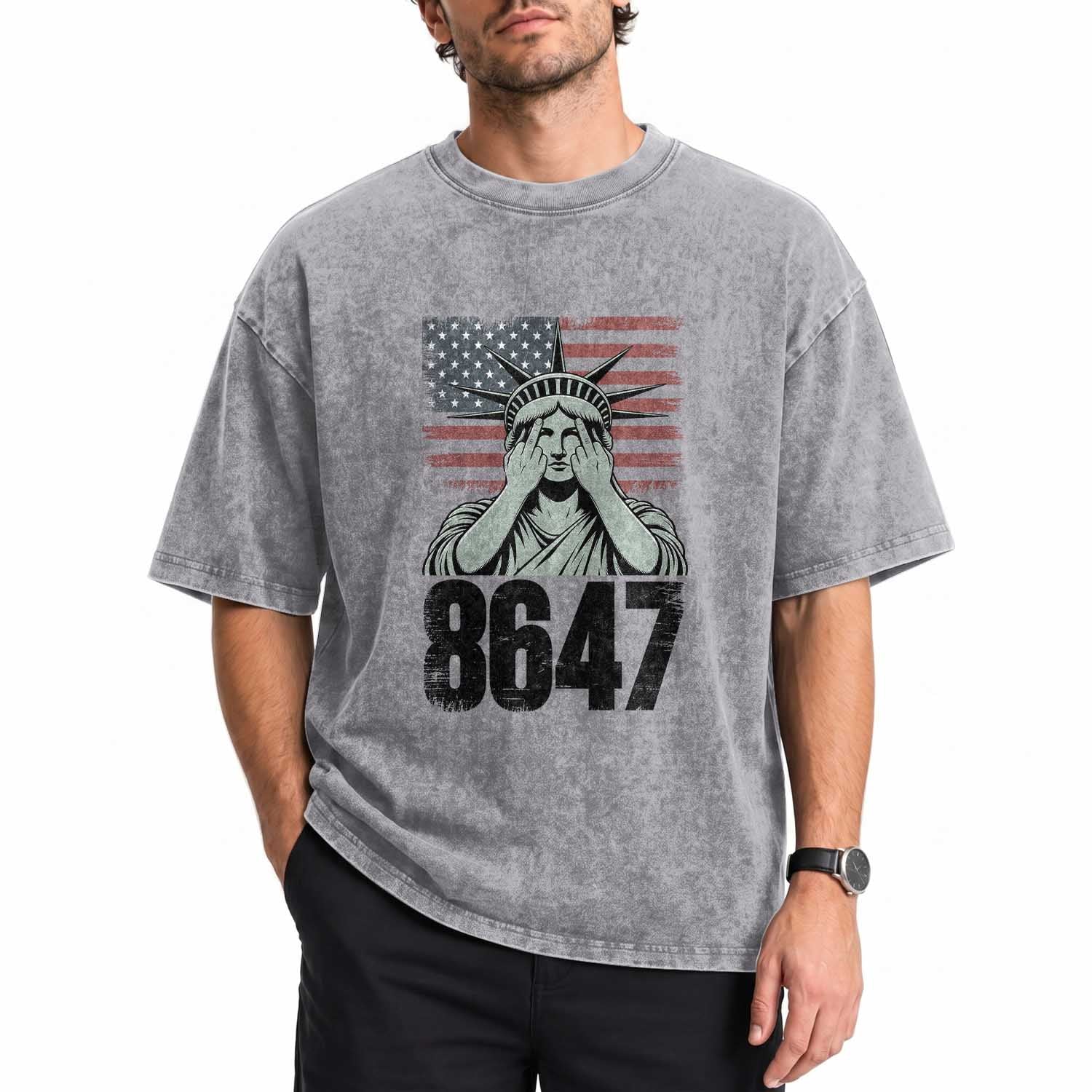 8647 Statue Of Liberty Washed Cotton T-Shirt Political Satire Protest Poster Graphic