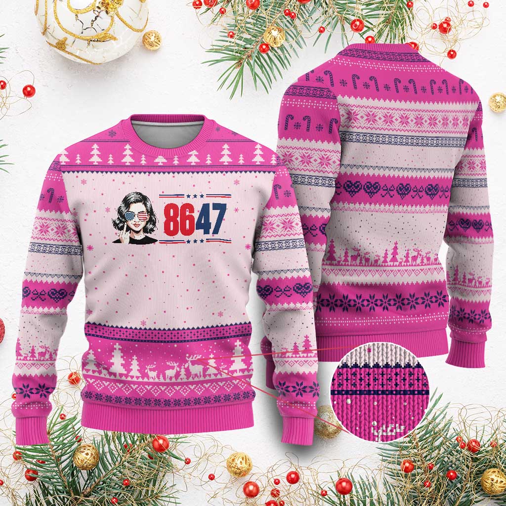 Political Activist 8647 Ugly Christmas Sweater Freedom Satire Protest Graphic TS12 Hot Pink Print Your Wear