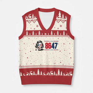 Political Activist 8647 V-Neck Knit Sweater Vest Freedom Satire Protest Graphic TS12 Beige Red Print Your Wear