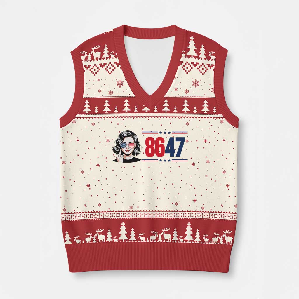 Political Activist 8647 V-Neck Knit Sweater Vest Freedom Satire Protest Graphic TS12 Beige Red Print Your Wear
