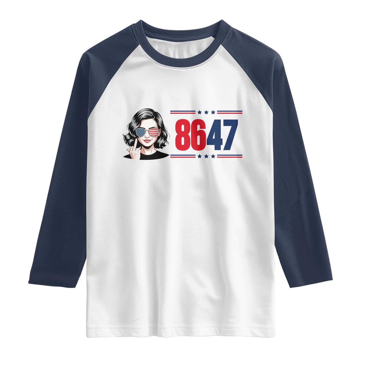 Political Activist 8647 Raglan Shirt Freedom Satire Protest Graphic TS12 White Navy Print Your Wear