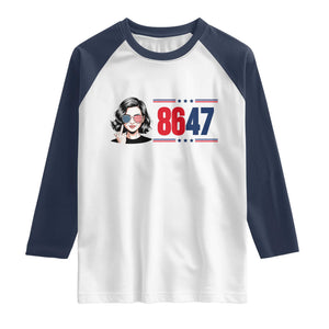 Political Activist 8647 Raglan Shirt Freedom Satire Protest Graphic TS12 White Navy Print Your Wear