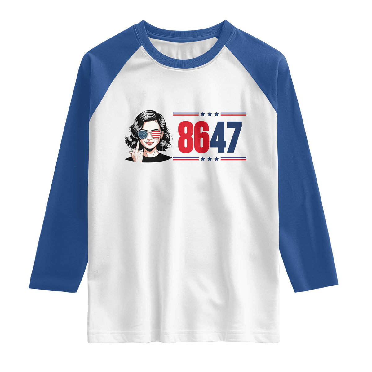 Political Activist 8647 Raglan Shirt Freedom Satire Protest Graphic TS12 White Royal Print Your Wear