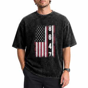 8647 Vintage US Flag Washed Cotton T-Shirt Political Expression Apparel For Democrats