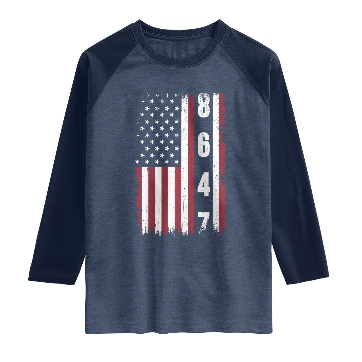 8647 Vintage US Flag Raglan Shirt Political Expression Apparel For Democrats TS12 Heather Denim Navy Print Your Wear