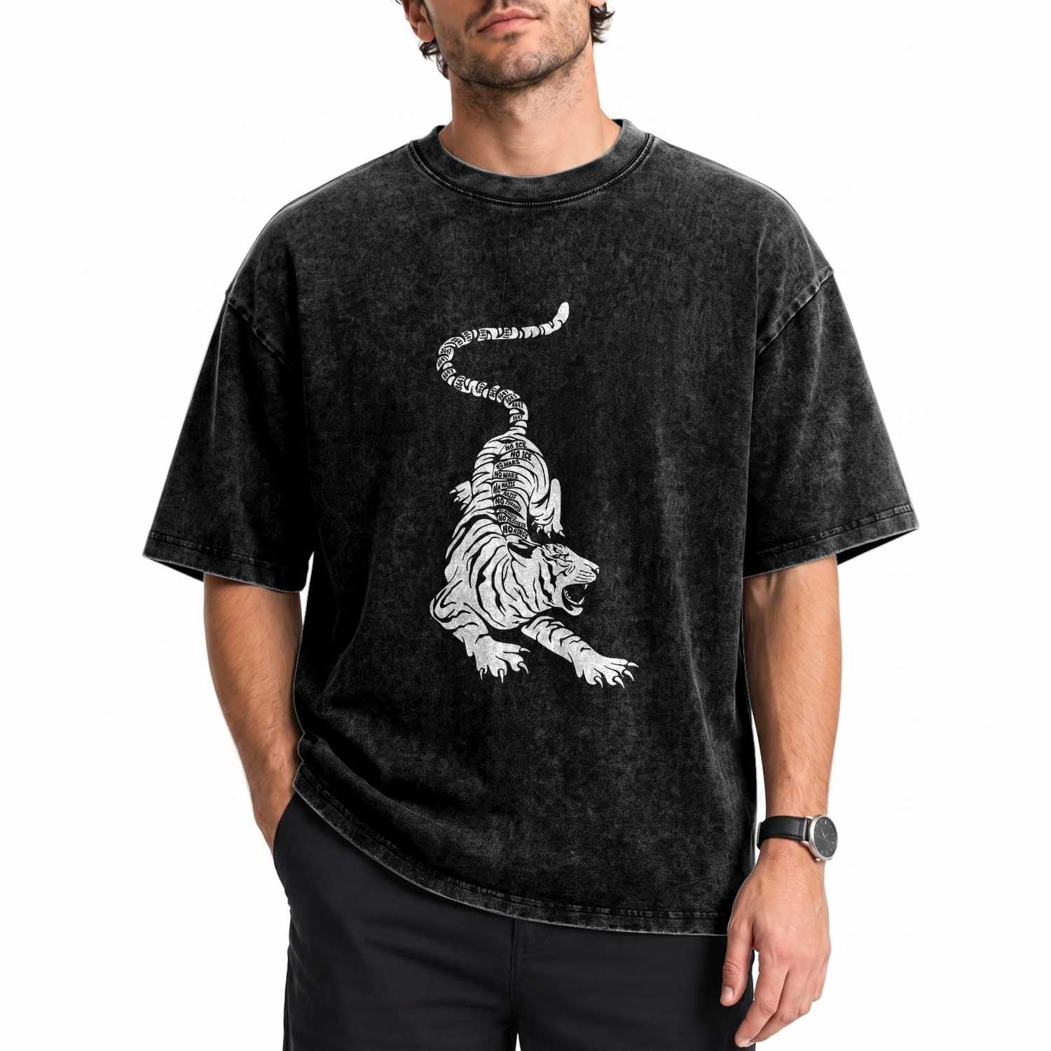Fierce Anti Trump Tiger Graphic Washed Cotton T-Shirt No Kings No Fascists 8647