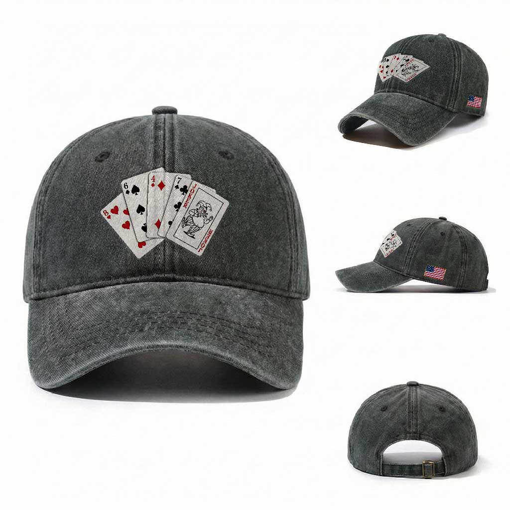 8647 Protest Playing Cards Washed Cotton Baseball Cap Liberal Activist Anti Trump Graphic TS12 Washed Cap Universal Fit Dark Green Print Your Wear