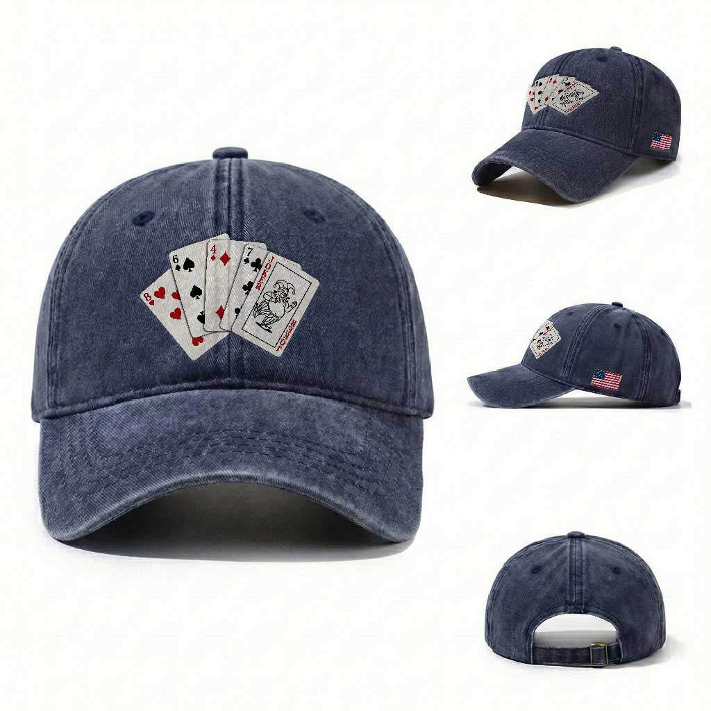 8647 Protest Playing Cards Washed Cotton Baseball Cap Liberal Activist Anti Trump Graphic TS12 Washed Cap Universal Fit Navy Print Your Wear