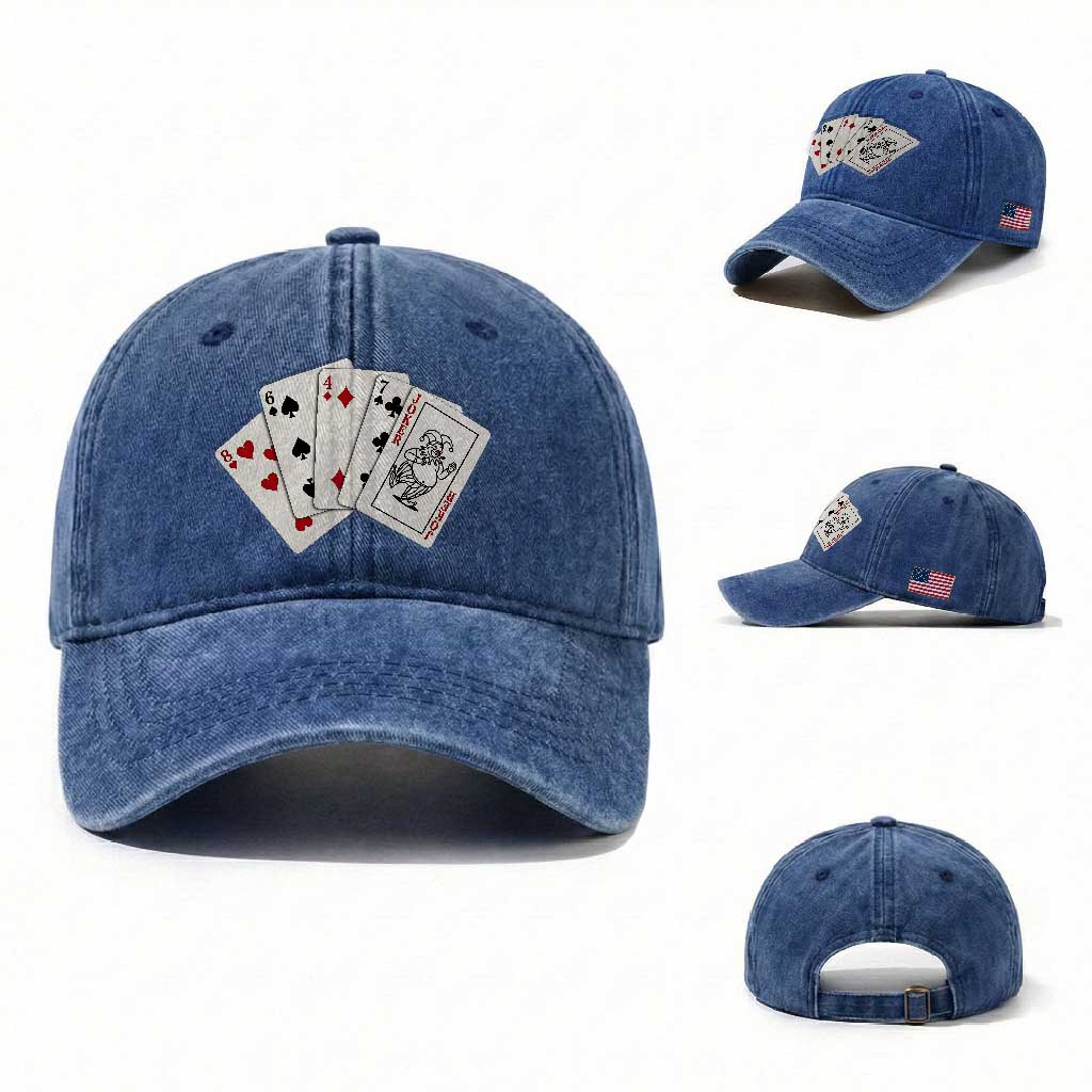 8647 Protest Playing Cards Washed Cotton Baseball Cap Liberal Activist Anti Trump Graphic TS12 Washed Cap Universal Fit Royal Blue Print Your Wear