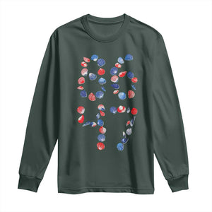 Red White Blue Seashell 8647 Long Sleeve Shirt Viral 2026 Beach Walk Satire Graphic TS12 Dark Forest Green Print Your Wear