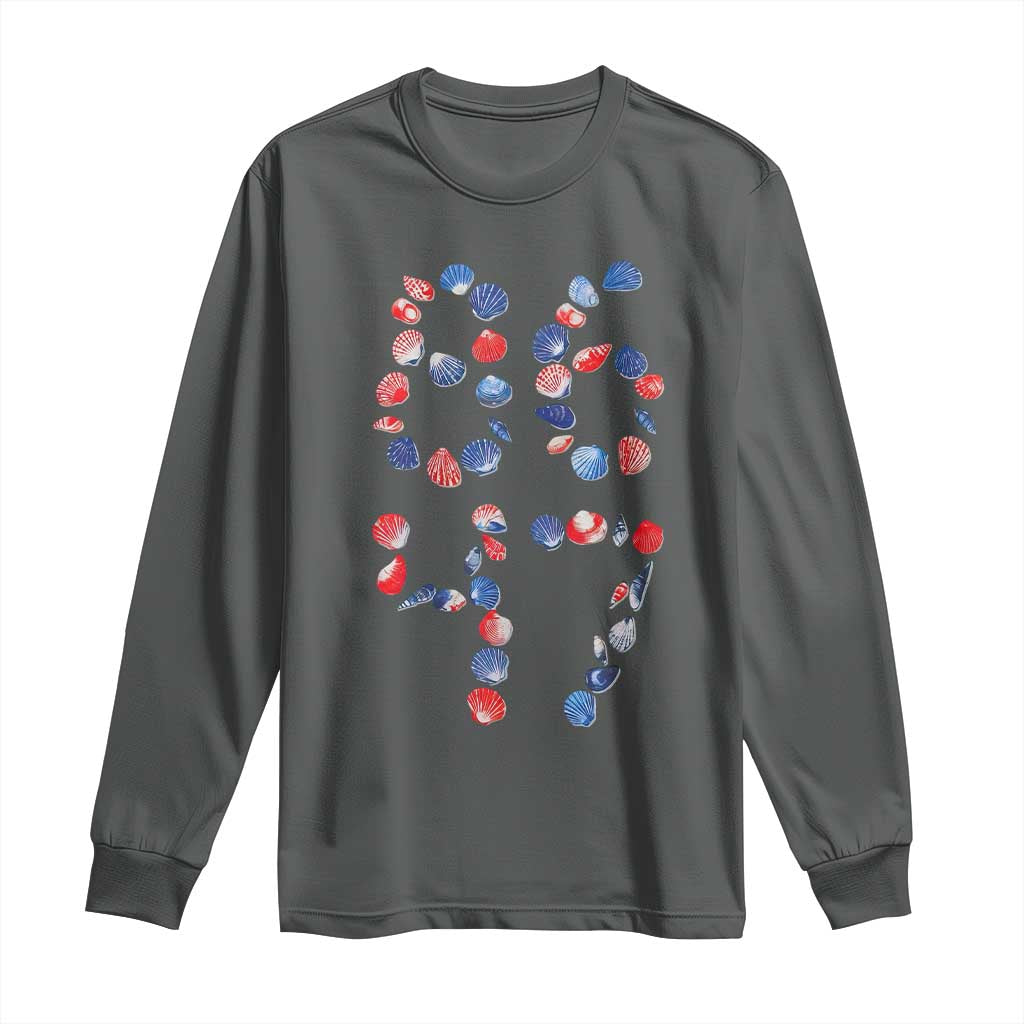 Red White Blue Seashell 8647 Long Sleeve Shirt Viral 2026 Beach Walk Satire Graphic TS12 Dark Heather Print Your Wear