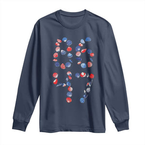 Red White Blue Seashell 8647 Long Sleeve Shirt Viral 2026 Beach Walk Satire Graphic TS12 Navy Print Your Wear
