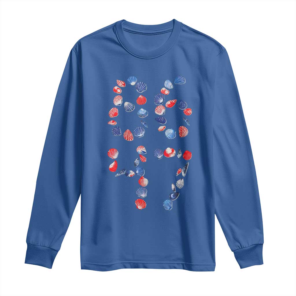 Red White Blue Seashell 8647 Long Sleeve Shirt Viral 2026 Beach Walk Satire Graphic TS12 Royal Blue Print Your Wear