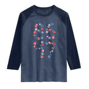 Red White Blue Seashell 8647 Raglan Shirt Viral 2026 Beach Walk Satire Graphic TS12 Heather Denim Navy Print Your Wear
