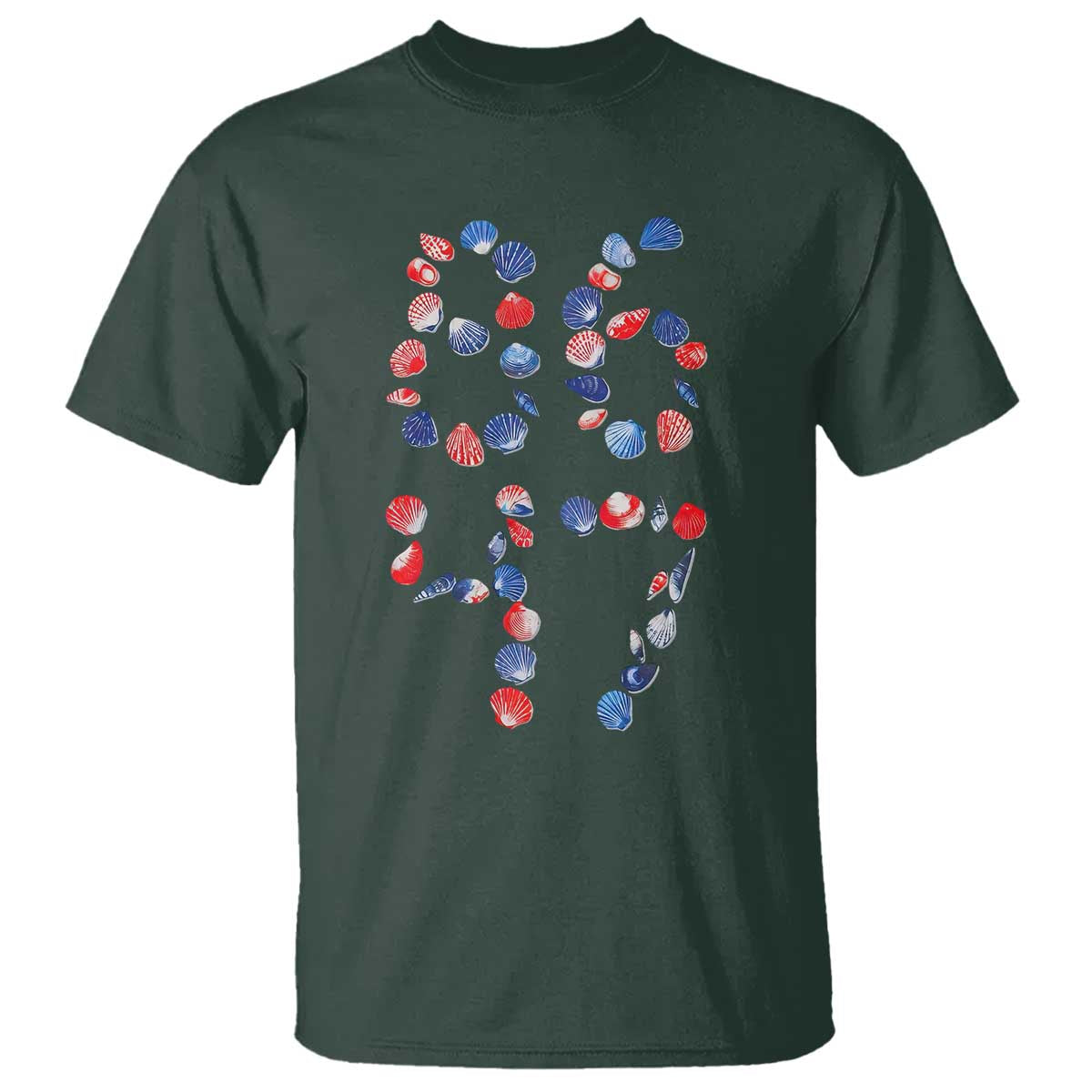 Red White Blue Seashell 8647 T Shirt Viral 2026 Beach Walk Satire Graphic TS12 Dark Forest Green Print Your Wear