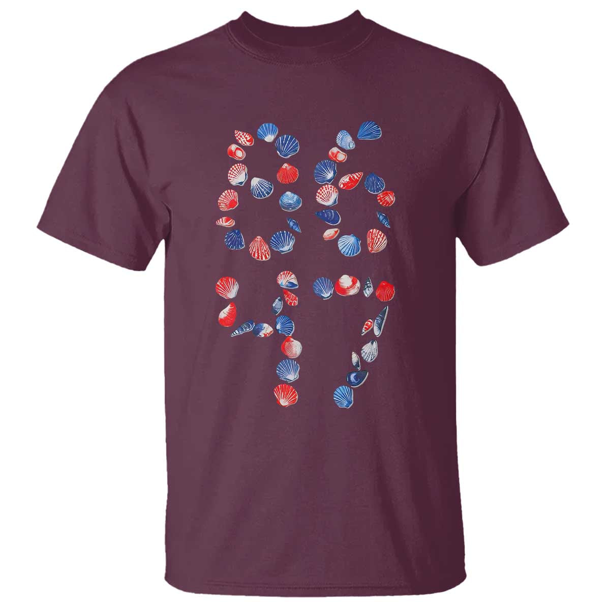 Red White Blue Seashell 8647 T Shirt Viral 2026 Beach Walk Satire Graphic TS12 Maroon Print Your Wear