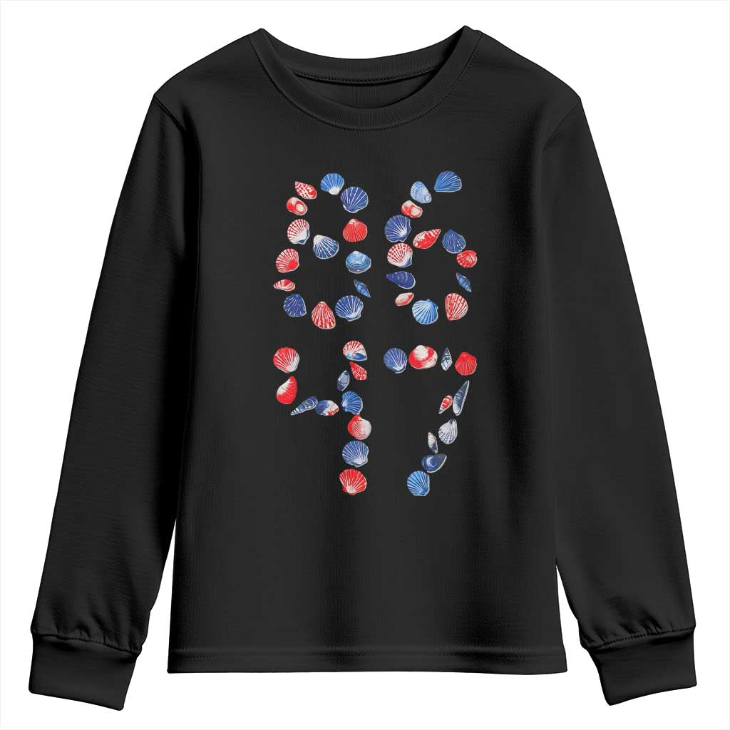 Red White Blue Seashell 8647 Youth Sweatshirt Viral 2026 Beach Walk Satire Graphic TS12 Black Print Your Wear