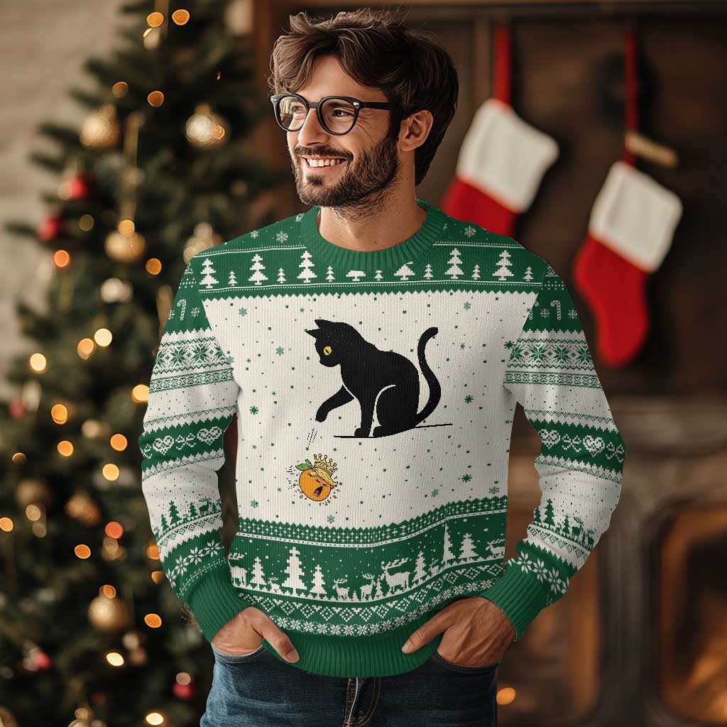 Funny No Kings Black Cat Ugly Christmas Sweater Rebellious Cat Lover Gift TS12 Beige Green Print Your Wear