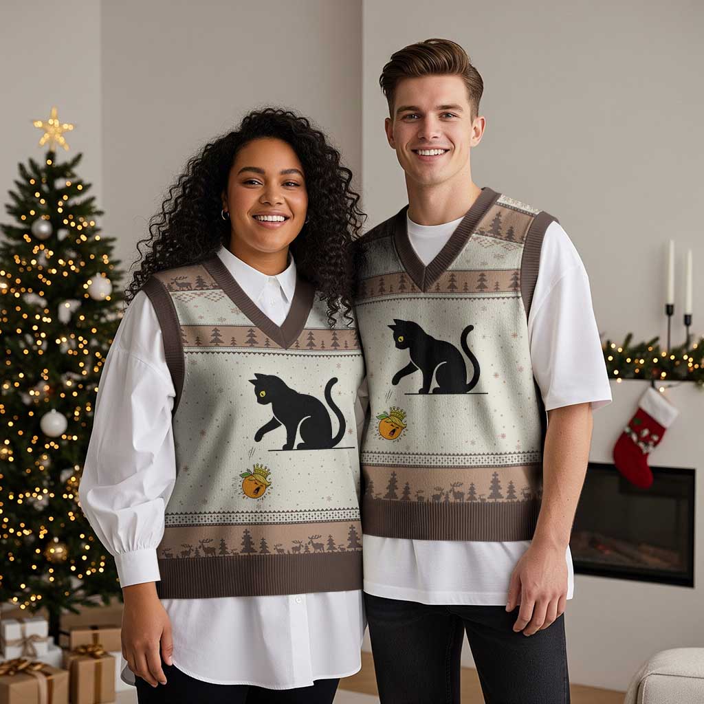 Funny No Kings Black Cat V-Neck Knit Sweater Vest Rebellious Cat Lover Gift TS12 Mocha Mousse Print Your Wear
