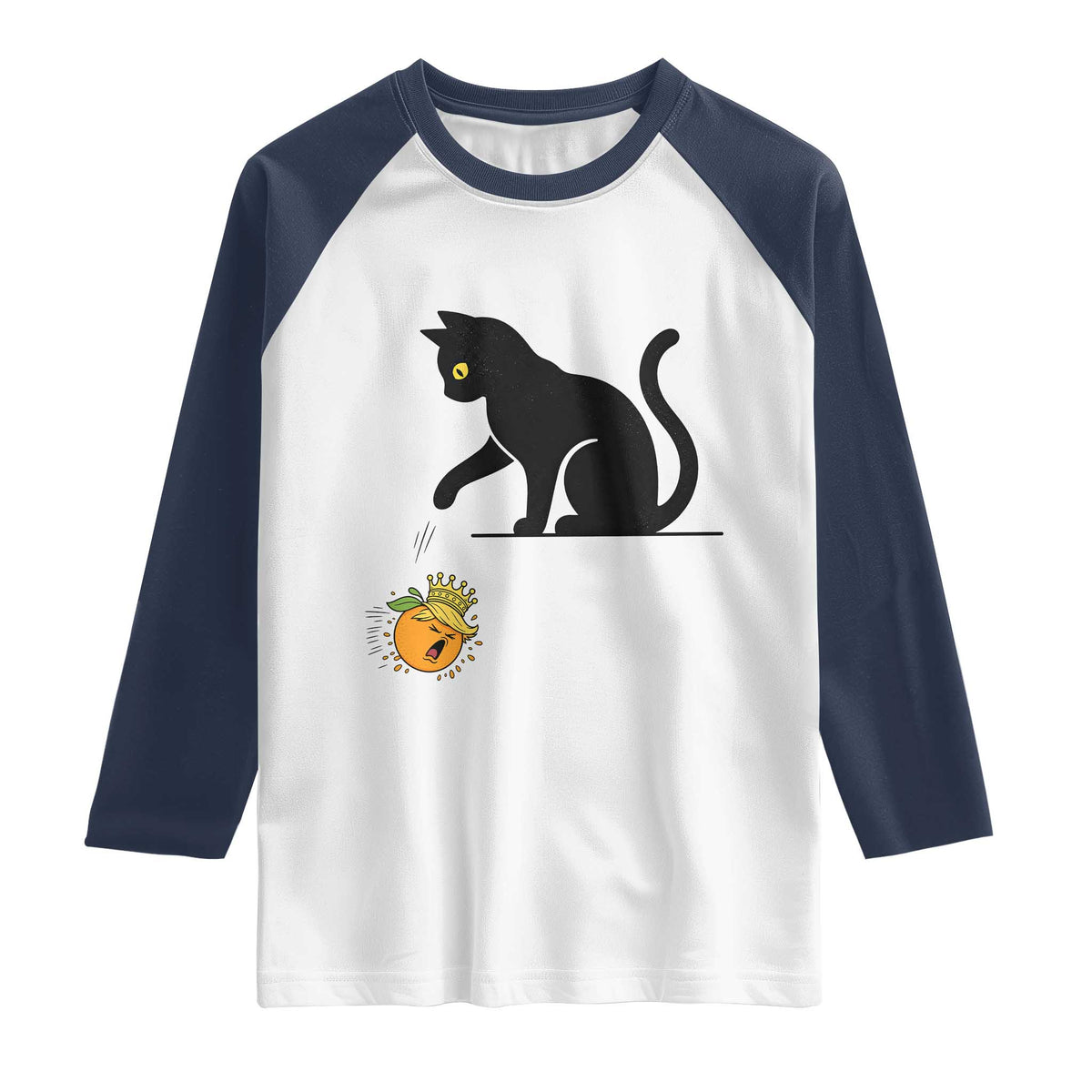 Funny No Kings Black Cat Raglan Shirt Rebellious Cat Lover Gift TS12 White Navy Print Your Wear