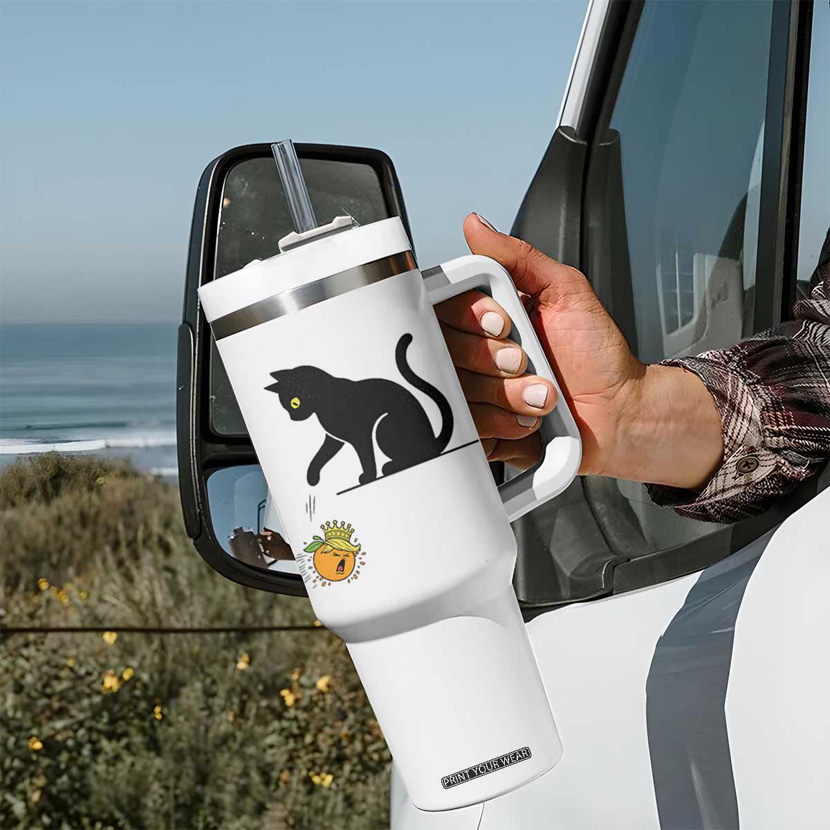 Funny No Kings Black Cat Tumbler With Handle Rebellious Cat Lover Gift TS12 Print Your Wear
