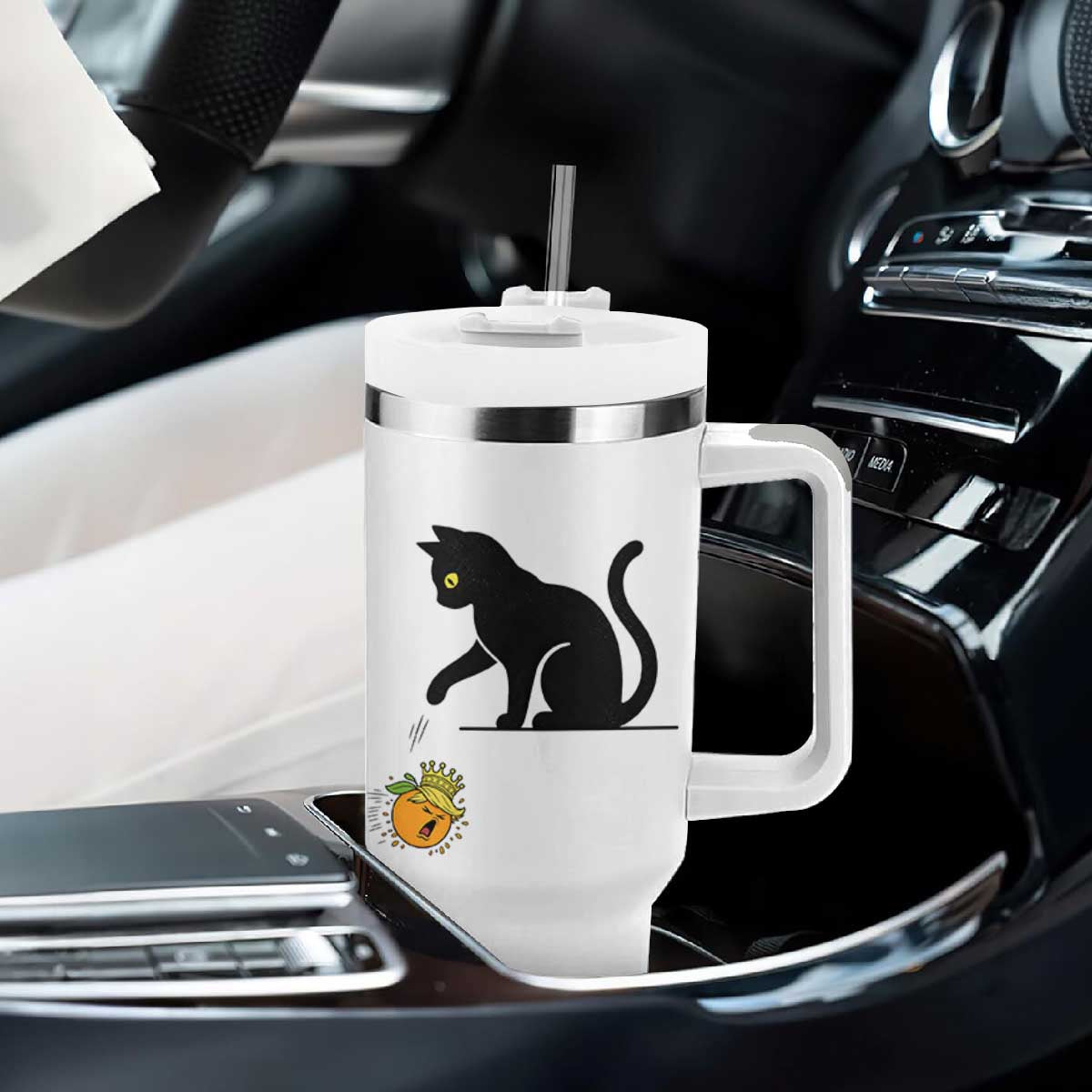 Funny No Kings Black Cat Tumbler With Handle Rebellious Cat Lover Gift TS12 Print Your Wear