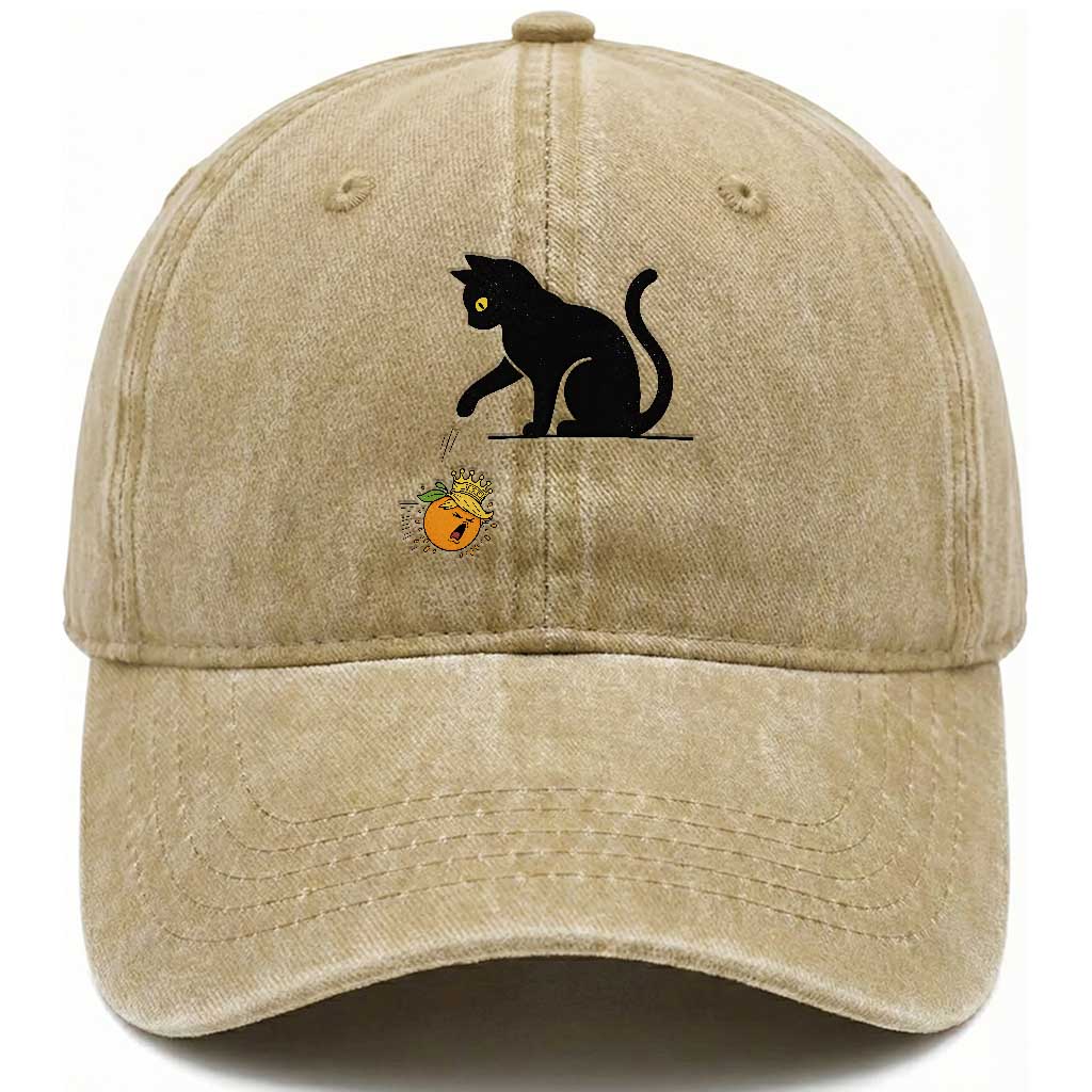 Funny No Kings Black Cat Washed Cotton Baseball Cap Rebellious Cat Lover Gift TS12 Print Your Wear