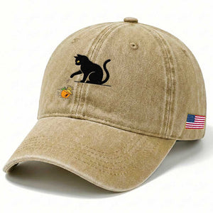 Funny No Kings Black Cat Washed Cotton Baseball Cap Rebellious Cat Lover Gift TS12 Print Your Wear