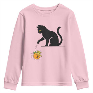 Funny No Kings Black Cat Youth Sweatshirt Rebellious Cat Lover Gift TS12 Light Pink Print Your Wear