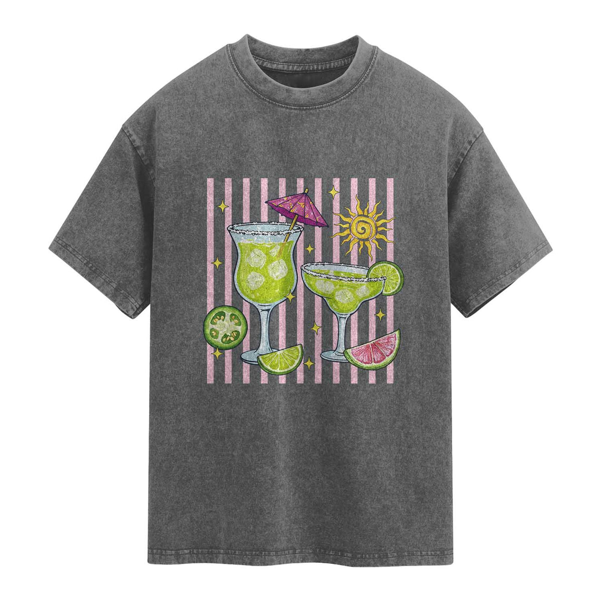 Tropical Margarita Summer Washed Cotton T-Shirt Beach Vacation Graphic