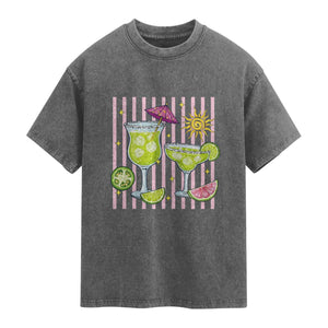Tropical Margarita Summer Washed Cotton T-Shirt Beach Vacation Graphic