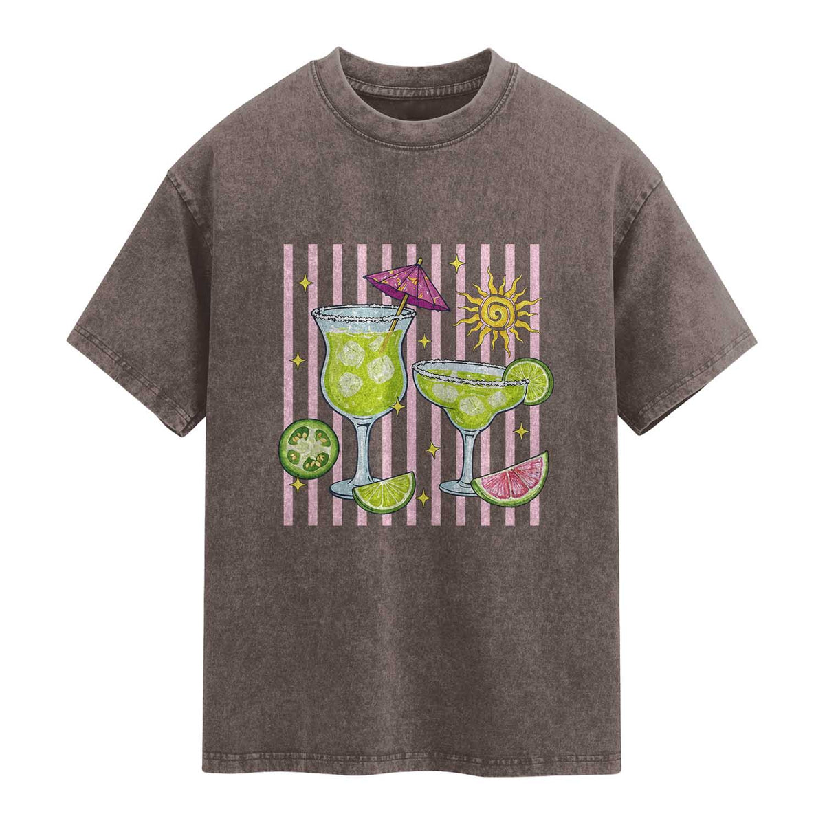 Tropical Margarita Summer Washed Cotton T-Shirt Beach Vacation Graphic