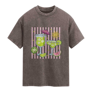 Tropical Margarita Summer Washed Cotton T-Shirt Beach Vacation Graphic