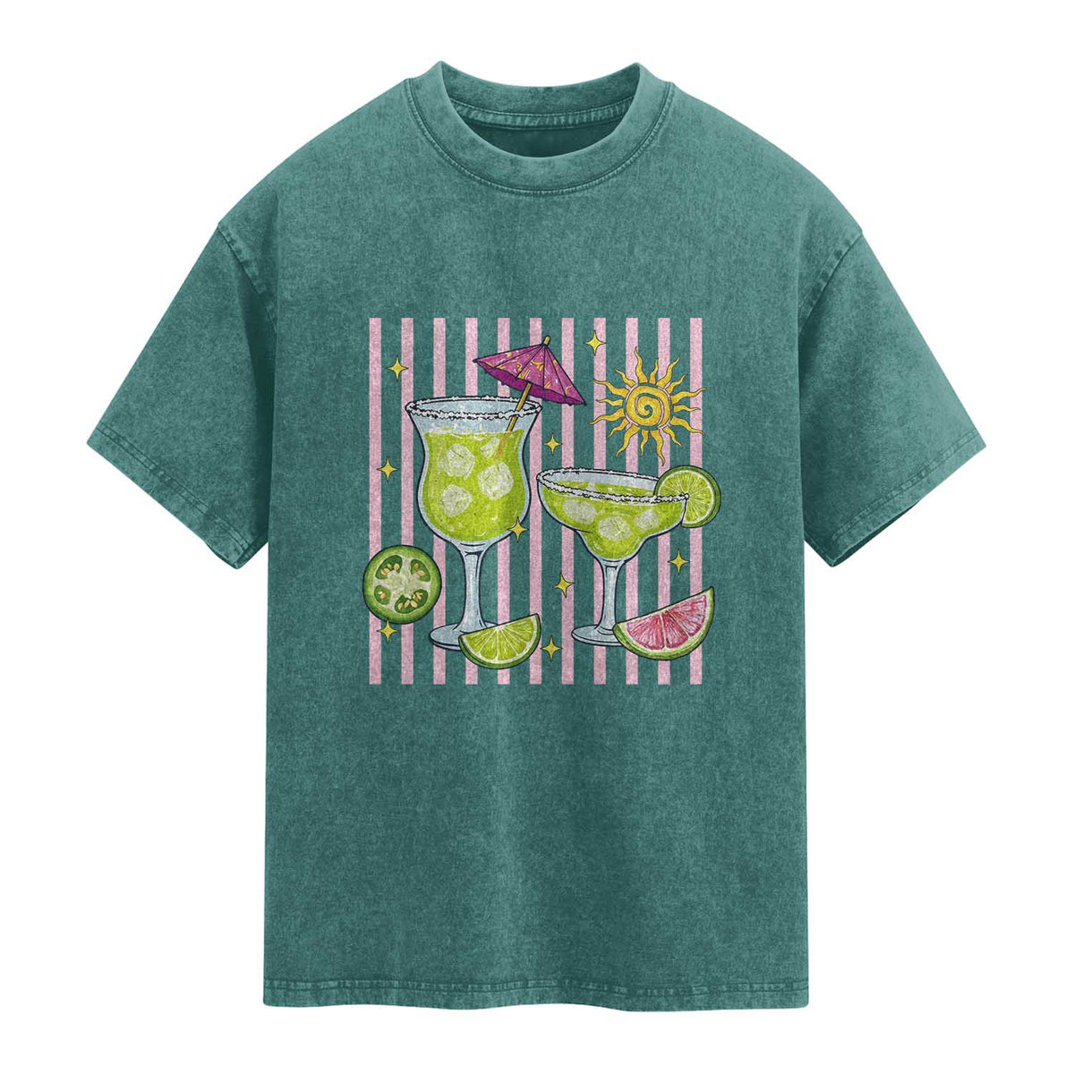 Tropical Margarita Summer Washed Cotton T-Shirt Beach Vacation Graphic