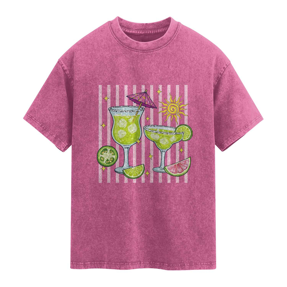 Tropical Margarita Summer Washed Cotton T-Shirt Beach Vacation Graphic