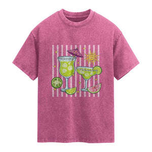 Tropical Margarita Summer Washed Cotton T-Shirt Beach Vacation Graphic