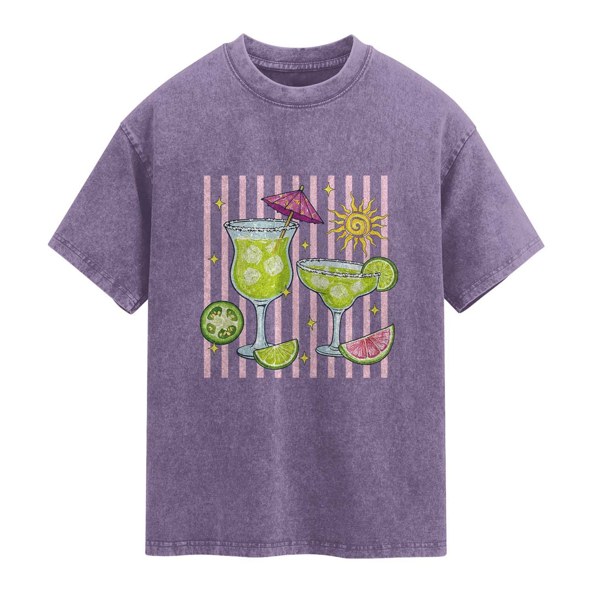 Tropical Margarita Summer Washed Cotton T-Shirt Beach Vacation Graphic