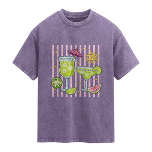 Tropical Margarita Summer Washed Cotton T-Shirt Beach Vacation Graphic