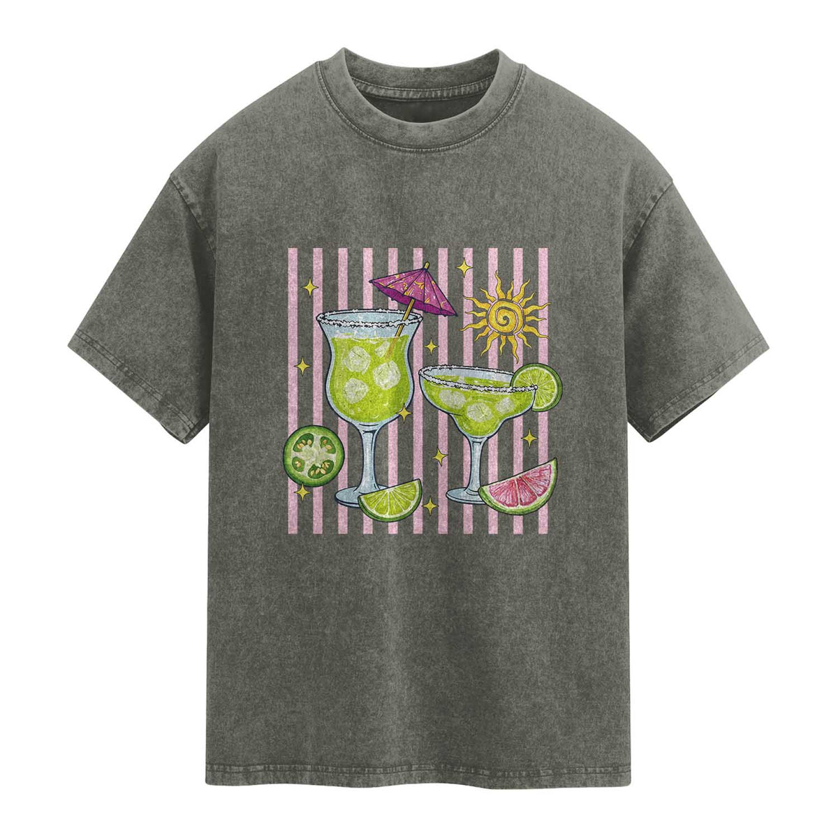 Tropical Margarita Summer Washed Cotton T-Shirt Beach Vacation Graphic