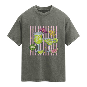 Tropical Margarita Summer Washed Cotton T-Shirt Beach Vacation Graphic