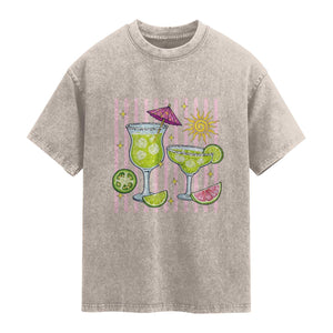 Tropical Margarita Summer Washed Cotton T-Shirt Beach Vacation Graphic