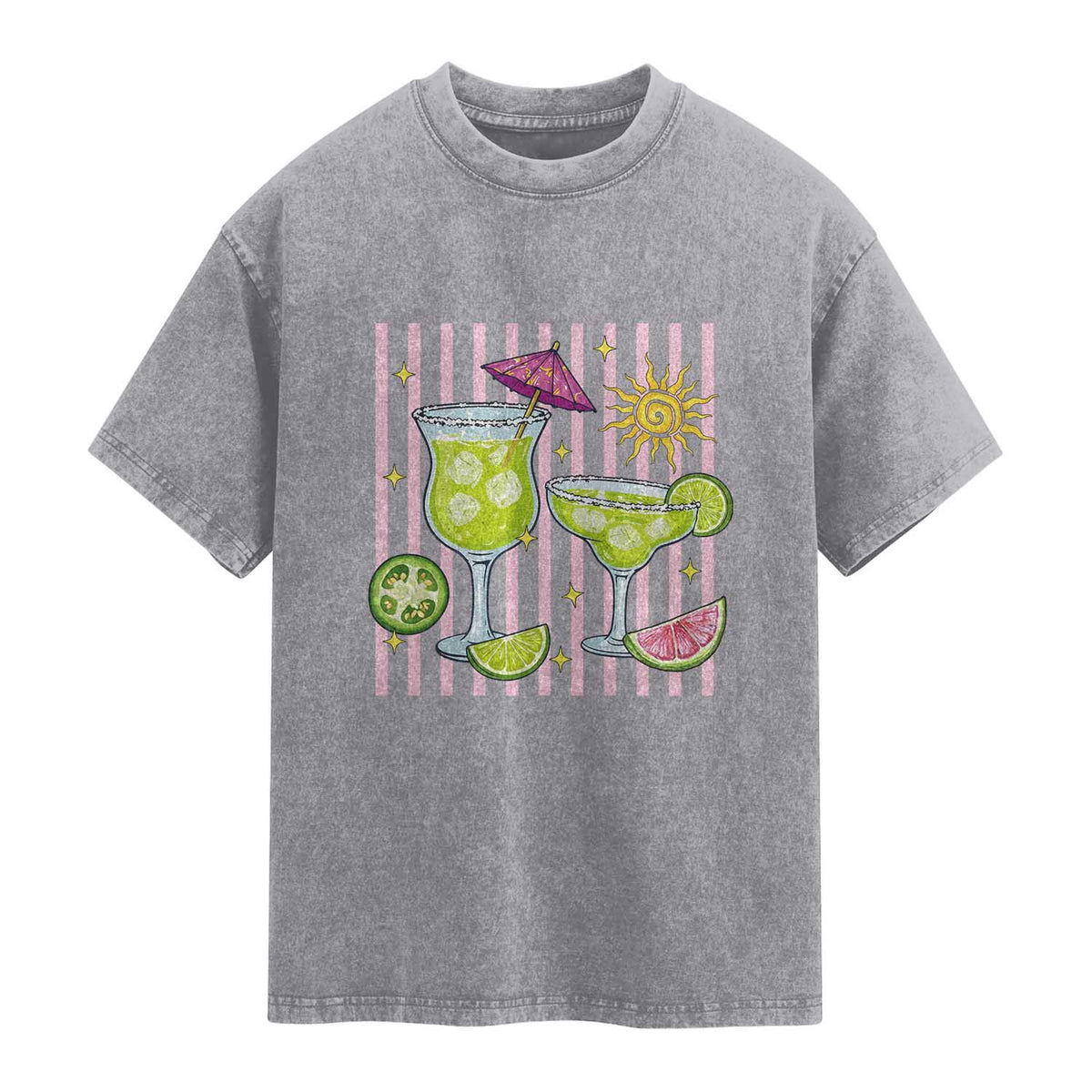Tropical Margarita Summer Washed Cotton T-Shirt Beach Vacation Graphic